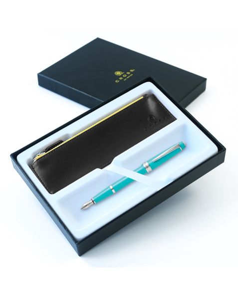 Cross Bailey Light Fountain Pen - Teal - Medium  nib Luxury Gift Box & Accessory Pen Case
