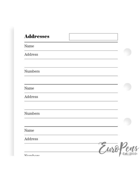 Filofax Mini Name, Address And Telephone Number