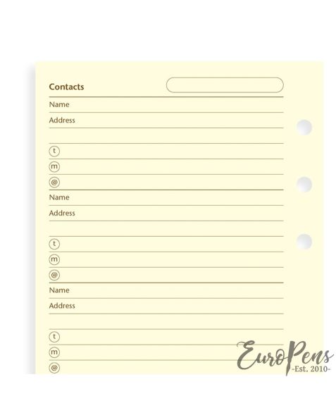 Filofax Personal Cotton Cream Name, Address, Email, Telephone, Fax, Mobile 