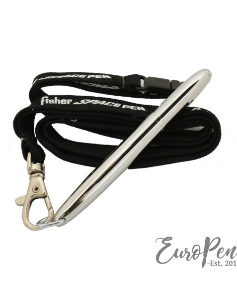 Fisher Bullet Space Pen - Ballpoint - Chrome with D Ring and Black Fisher Lanyard (400-JR/LBK)