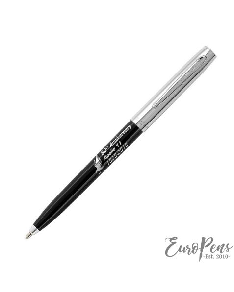 Fisher Space Pen Apollo Cap-O-Matic Ballpoint Pen - 50th Anniversary - Black with Chrome Cap and Logo
