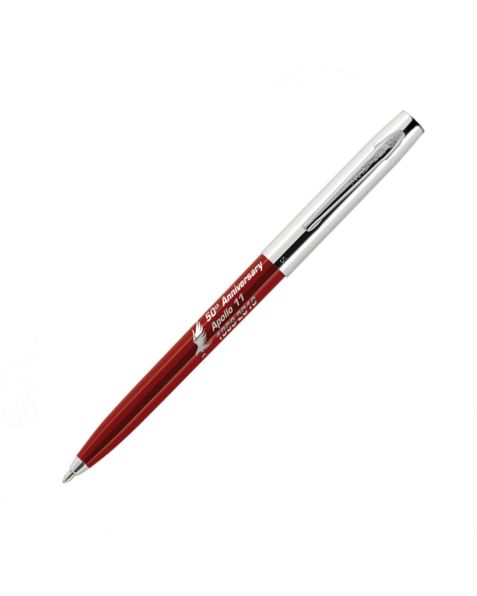 Fisher Apollo Cap_O-Matic Space Pen - 50th Anniversary - Ballpoint - Red Barrel With Chrome Cap & Logo