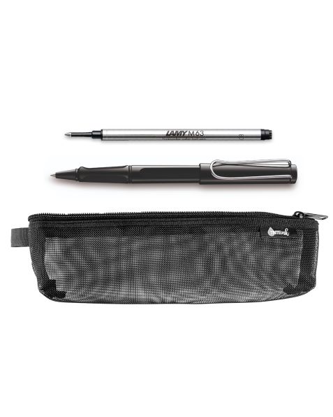 LAMY Back to School Kit - Rollerball Pen with Black Refill &amp; Pencil Case (Choose Colour)-Glossy Black