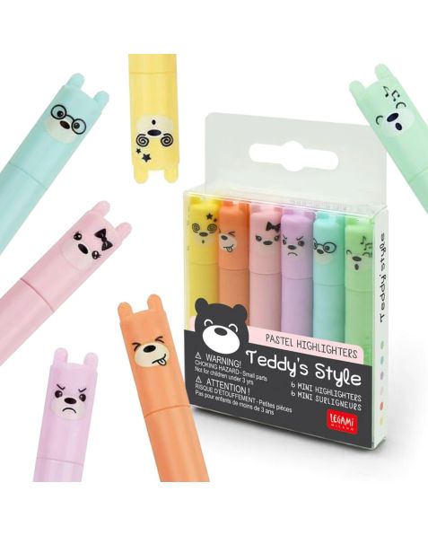 Legami Teddy' S Style - Set Of 6 Mini Pastel Highlighters