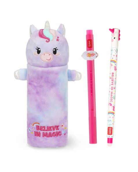 Legami Unicorn Super Soft! Pencil Case Set with Lovely Friends & Erasable Unicorn Pens