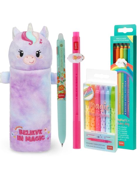 Legami Unicorn Super Soft! Pencil Case Set with Assorted Stationery 