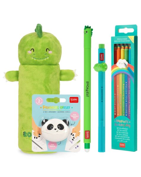 Legami Dino Super Soft! Pencil Case Set with Assorted Stationery 