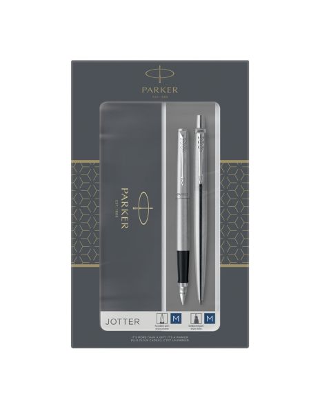 Parker Jotter Steel Ct Fountain Pen + Ball Pen Set 