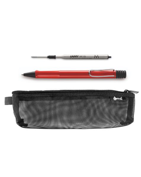 LAMY Back to School Kit - Ballpoint Pen with Black Refill &amp; Pencil Case (Choose Colour)-Red