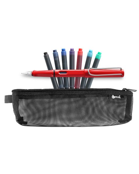 LAMY Back to School Kit - Fountain Pen with Assorted Refills &amp; Pencil Case (Choose Colour)-Red