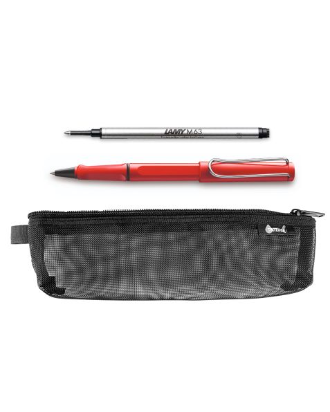 LAMY Back to School Kit - Rollerball Pen with Black Refill &amp; Pencil Case (Choose Colour)-Red