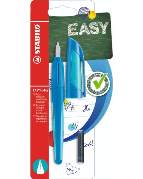 STABILO® EASYbuddy - Ergonomic School Fountain Pen - Blue/Light Blue - Medium Nib 