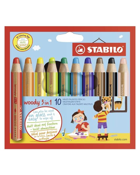 Multi-Talented Pencil - STABILO woody 3 in 1 - Pack of 10 - Assorted Colours