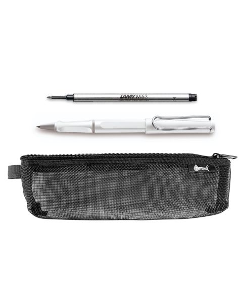 LAMY Back to School Kit - Rollerball Pen with Black Refill &amp; Pencil Case (Choose Colour)-White
