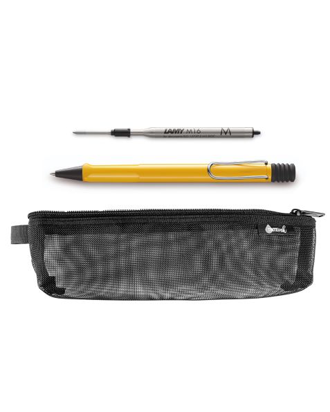 LAMY Back to School Kit - Ballpoint Pen with Black Refill &amp; Pencil Case (Choose Colour)-Yellow