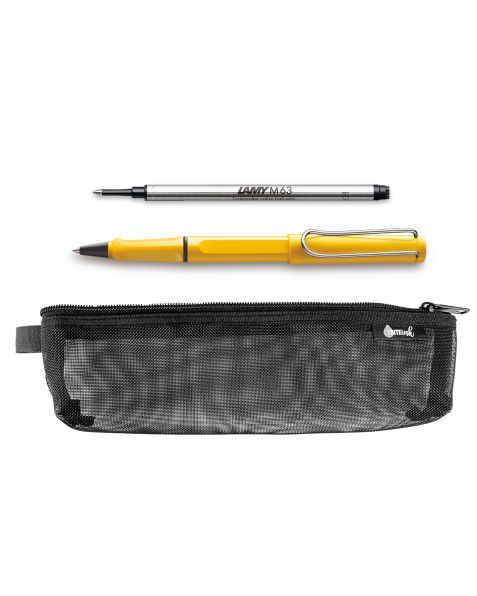 LAMY Back to School Kit - Rollerball Pen with Black Refill &amp; Pencil Case (Choose Colour)-Yellow
