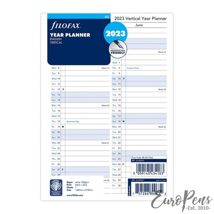 Filofax A5 Vertical Year Planner 2023