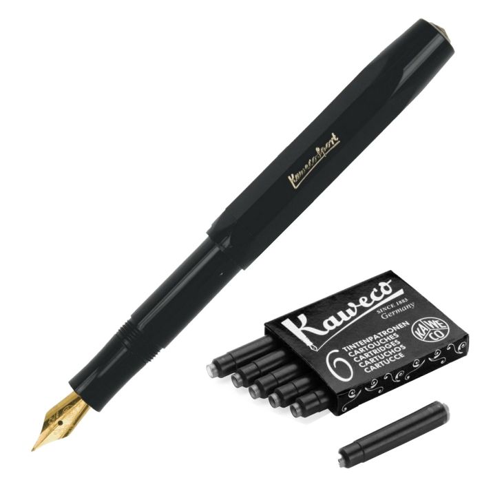 Kaweco Classic Sport Fountain Pen - Black - Medium (Gold-Plated